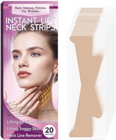 Bocello 20PCS Neck Tape Lifting Invisible, Neck Lift Tape, Reusable Face Lifting Tape Invisible, High Elastic Strips for Double Chin Ne-ck Jowls, Improve Ne-ck Lines and Wrinkles
