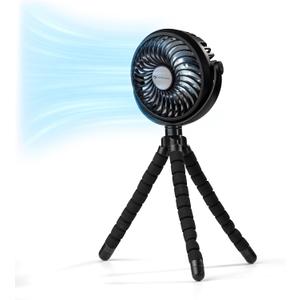Comfort Zone Portable Stroller Fan, 3 Speed Rechargeable Battery Clip on Fan, 360 Degree Flexible Tripod Cooling Fan, Secure Hold, Ideal for Strollers, Car Seats, Cribs, or Treadmills, Black