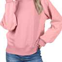 SHEWIN Womens Crewneck Sweatshirts Patchwork Texture Long Sleeve Tops Casual Loose Pullover Sweatshirt Fall Clothes (XX-Large, Pink)