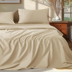 Shilucheng 100% Egyptian Cotton Queen Size Sheets Set - 1000 Thread Count，Luxury Cotton Bed Sheets，Breathable & Cooling Bedding and Pillow Cases, 16 Inch Deep Pocket - 4 Piece (Beige, Queen)