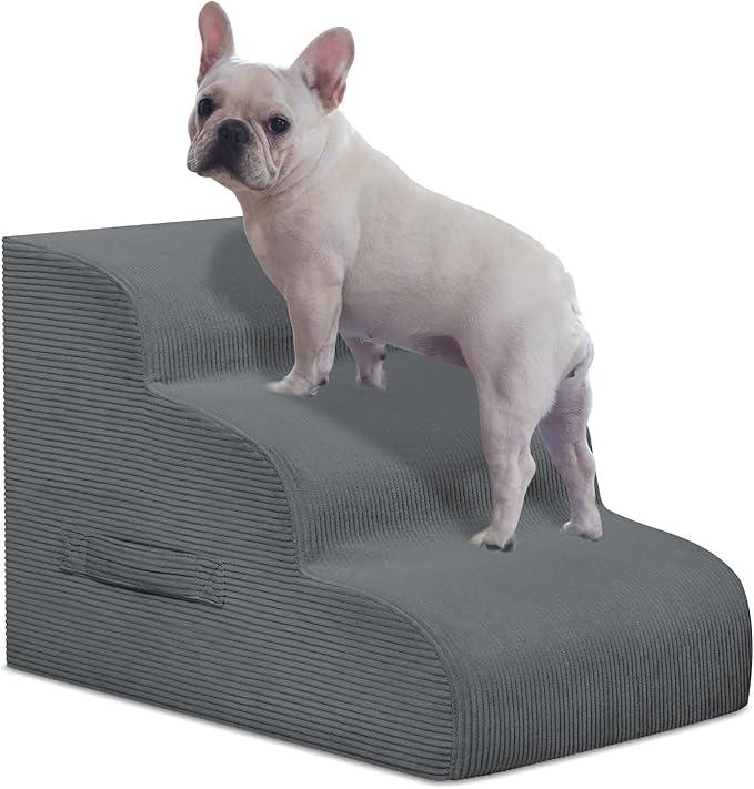 Dog Stairs & Steps for High Beds, 3 Steps High Density Foam Waterproof Dog Ramp for Small Dogs and Cats, Pet Stairs with Removable Washable Cover for Bed, Couch, Sofa and Car (H:16"), Gray