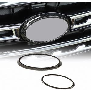 Car Front Rear Logo Decoration Cover Ring Trim, Compatible for Subaru Outback 2021 2022 2023 2024 2025, Hood Emblem Ring Accessories, Made of ABS (Carbon Fiber Pattern)