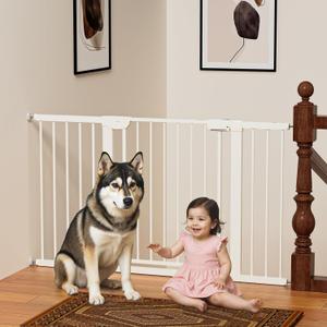 29.5-54.2" Magnetic Baby Gate for Stairs, Baby Safety Essentials, Auto Close Gate for Doorways, Easy Install Pressure Mounted Dog Gate Indoor, Pet Gates for Dogs, White