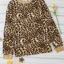 Sulozom Womens Long Sleeve Shirts Crewneck Leopard Printed Tops for Women Casual Dressy Blouses Tee Basic Tops, Size: S