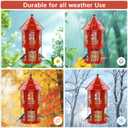 Metal Bird Feeder for Outdoor Hanging, Large Capacity Wild Bird Feeder with Weatherproof Roof & Squirrel-Proof Design, Easy to Fill & Clean, Ideal for Cardinals, Finches, and Blue Jays (Red)