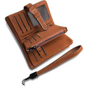 AOXONEL Women's Small Bifold Leather wallet Rfid blocking Ladies Wristlet with Card holder id window Coin Purse