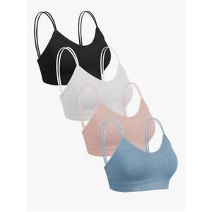 Omisy 4 Pcs Cami Bralettes for Women, Padded Sport Bra Pack No Underwire with Dual Straps for Sleeping, Yoga, Lounging. Size M