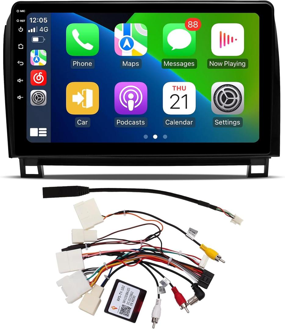 6G 128G 10.2" Wireless Apple Carplay Radio for 07-13 Toyota Tundra, 08-18 Sequoia Android 12 Touch Screen Car Stereo Android Auto Mirror Link QLED Screen GPS Navigation (CAN005-X Harness)