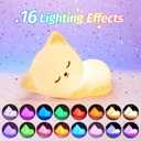 Night Light for Kids,16 Colors Cat Lamp Cute Lamp,Dimmable Baby Night Lights for Nursery,Silicone Rechargeable Nightlight for Kids Room,Kawaii Room Decor,Cat Themed Gifts,Valentines Day Gifts for Kids