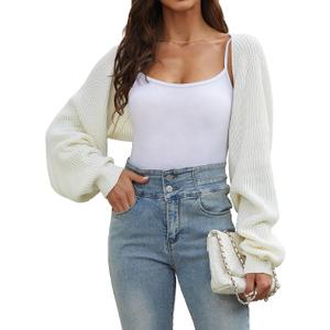 ZUGJAM Women's Cropped Cardigan Bolero Shrug Sweater 2025, Beige, S