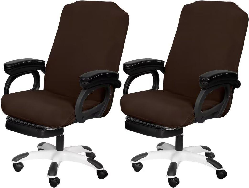 SARAFLORA 2 Pack Office Chair Cover, Stretchable Desk Chair Cover Removable Computer Chair Cover for Office Chair with Zipper Universal Spandex Rotating Chair Cover Anti-dust Chair Slipcover,Brown