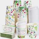 Remerry 48 Pcs 12oz Floral Disposable Coffee Cups with Lids and Sleeves Paper Insulated Drink Hot Coffee Paper Cups with Dome Lids and Sleeves for Party Wedding Birthday Baby Shower (Stylish)