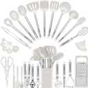 Kitchen Utensil Set-Silicone Cooking Utensils-33 Kitchen Gadgets & Spoons for Nonstick Cookware-Silicone and Stainless Steel Spatula Set-Best Kitchen Tools, Useful Pots (Cream White)