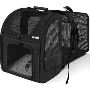 Pecute Cat Carrier Backpacks, Expandable Cat Backpack with Breathable Mesh, Pet Carrier Backpack for Cats Small Dogs Puppies Up to 18 Lbs, Dog Carrier Backpack Great for Travel Hiking Camping Outdoor (Black)