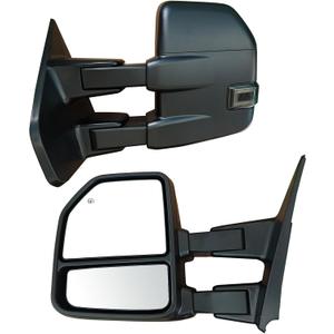 Tow Mirrors Compatible with 2004-2014 Ford F150 F-150 Pickup Truck, Extended Trailer Towing Side Mirrors with LED Puddle Light, Smoked LED Turn Signal, Power Heated Adjustable, Black Housing