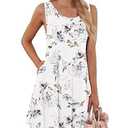 AUSELILY Women's Summer Dress Sleeveless Floral Mini Dresses with Pockets Bohemian Dress 2025 New Floral White XL