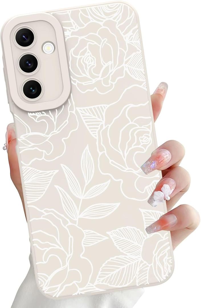 OOK Compatible with Samsung Galaxy A15 5G Case, Silicone White Flowers Floral Rose Cute Pattern, TPU Camera Protection Soft Slim Shockproof Phone Cover for Women Girls- White Rose