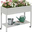 32" Tall Galvanized Raised Garden Bed with Legs Wheels & Shelf, Elevated Planter Box Outdoor for Vegetables, Herbs & Flowers, Patio & Backyard, Garden Bed with 400lb Capacity，Grey
