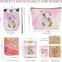 Personalized Gifts Monogrammed Birthday Gifts for Women, New Mom, Grandma Valentine's Day Thank You Christmas, Initial Wine Tumbler Makeup Bag Scented Candle Bracelet Set, (Aesthetic Pink Flower S)