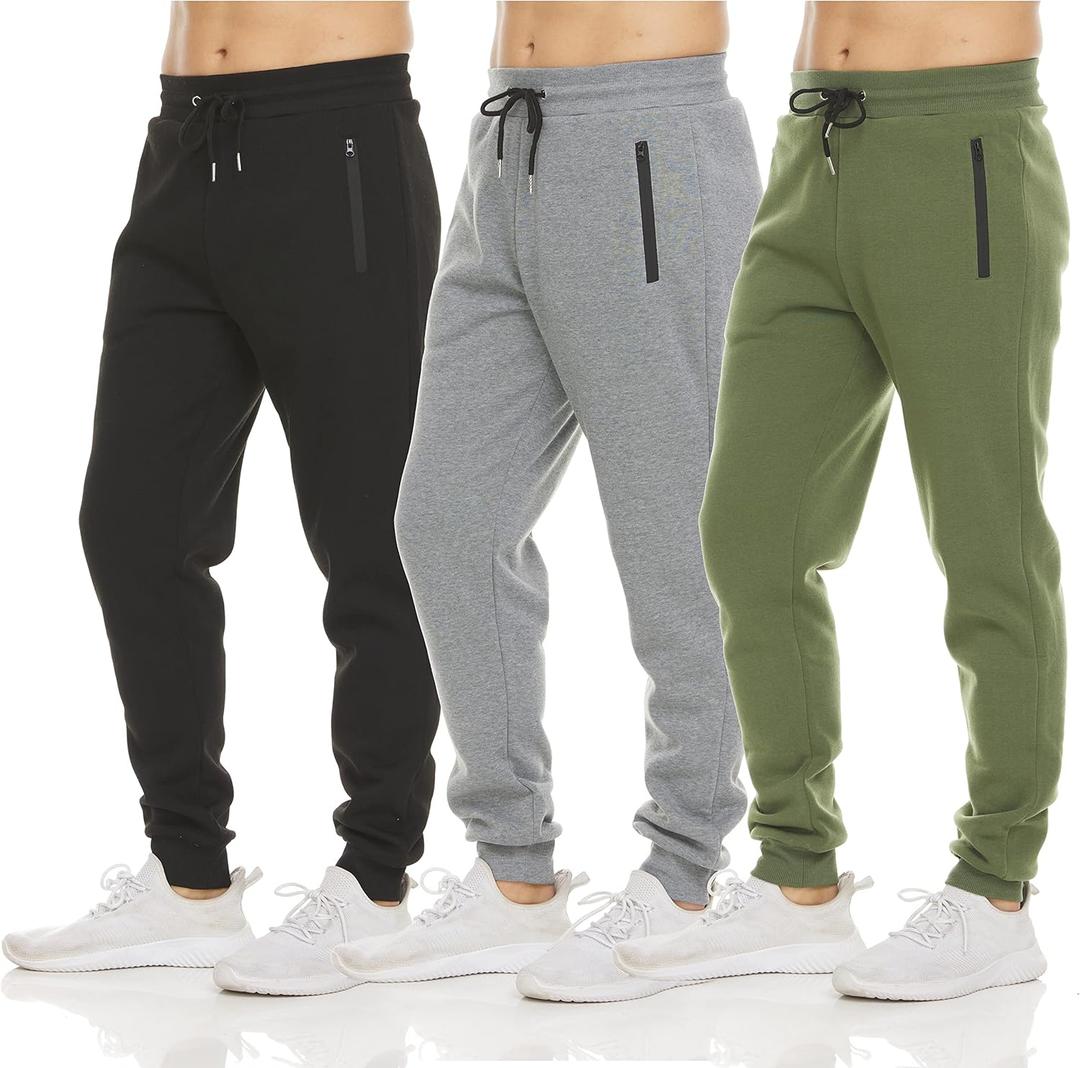 PURE CHAMP Mens 3 Pack Fleece Active Athletic Workout Jogger Sweatpants for Men with Zipper Pocket and Drawstring Size XL