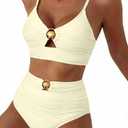 Herseas Womens 2 Piece Bikini Sets High Waisted Metal Ring Textured Swimsuit 2026 Summer Bathing Suits Beach Swimwear Medium