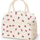 Coobiiya Corduroy Lunch Bag for Women Men, Cute Strawberry Lunch Tote Bags Insulated Reusable LunchBox Large Capacity Cooler Bag for Work Travel Picnic. Corduroy Strawberry