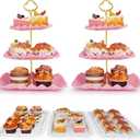 5 Pcs Dessert Display Stands, 2pcs Dessert Stands 3 Pcs Tray, Pink Dessert Display Stands, Treat Table Displays Set for Wedding Baby Shower Tea Party, Ease of Cleaning and Assembly