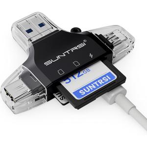 4 in 1 SD Card Reader for iPhone ipad Android Mac PC Camera,Micro SD Card Reader SD Card Adapter Portable Memory Card Reader Trail Camera Viewer for SD and TF Card (black)