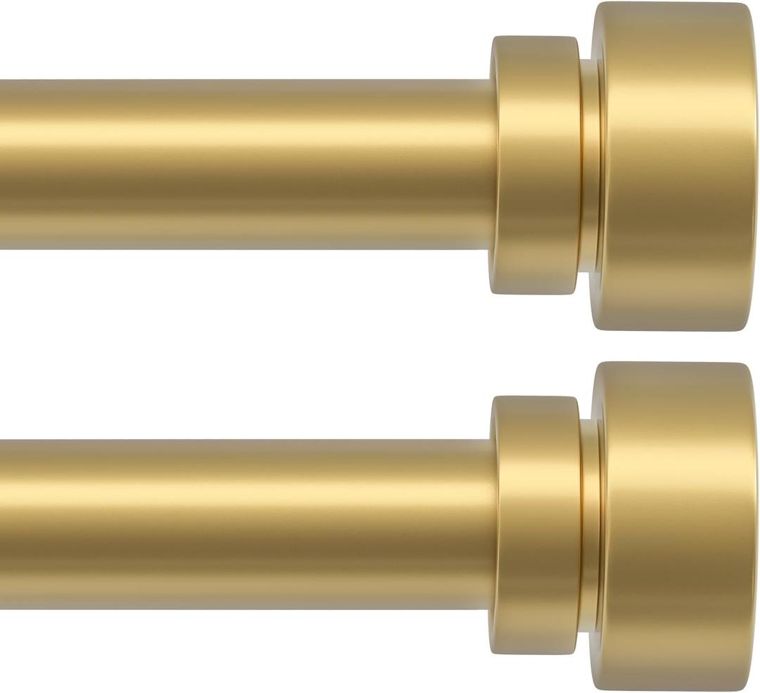PORTRES Modern Gold Curtain Rods set of 2 for Windows 66 to 120 Inches Adjustable Length 1" Diameter Heavy Duty Curtain Rod with Farmhouse Decorative Finials for Outdoor Bedroom Kitchen Living Room
