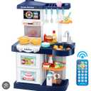 Kids Play Kitchen Playset, Toy Kitchen with Remote Control Lights and Music,Pretend Steam and Play Sink, Pink Kitchen Accessories Set for Kid, Toddler Birthday for Boy Girls