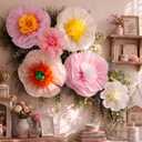 Giegxin 6 Pcs 14'', 9'' Pastel Large Paper Flowers for Wall Decorations Pink Tissue Crepe Flowers Pastel Party Decorations Floral for Classroom Wedding Baby Shower Birthday Tea Party Art Backdrop