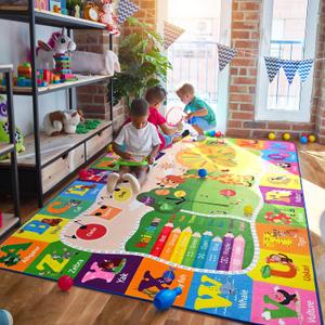 6x9 Playroom Rugs for Kids Washable, Educational and Fun Playmat with ABC Alphabet Animals Shapes Colors, Non-Slip Play Mat Learning Rugs for Baby Toddler Children Game Activity (Colorful)