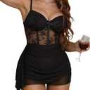 Avidlove Sexy Lingerie for Women Lace Lingerie Dress Black Babydoll Sleepwear (Black, X-Large)