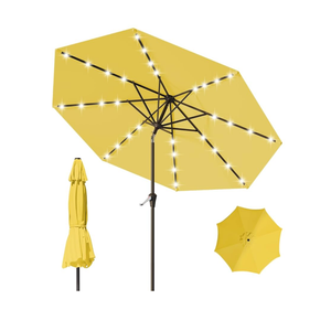 JEAREY 9FT Outdoor Patio Umbrella with Solar Lights, LED Lighted Pool Umbrella with Tilt and Crank, Outdoor Table Umbrellas for Deck, Yard & Market (Lemon)