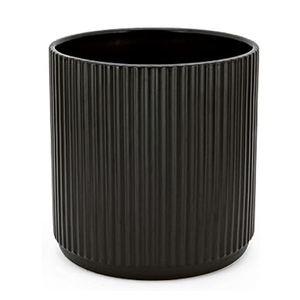 Amazon Basics Fluted Ceramic Round Planters,  10 inch, Black