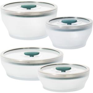 Anyday 8-Pc Microwave Cookware & Glass Food Storage Set with Glass Lids | Plastic-Free Containers | Stackable Airtight Steamer with Vented Lid for Microwave-Safe Reheating & Steaming Vegetables, Rice, 8-Piece