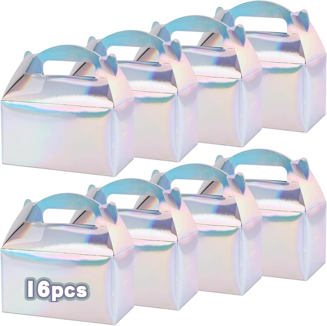 VGOODALL 16PCS Party Favor Boxes, 6.1x3.3x3.5Inch Iridescent Gable Boxes, Gift Containers for Kids Snacks, Candy, Toys, Birthday Party, Wedding