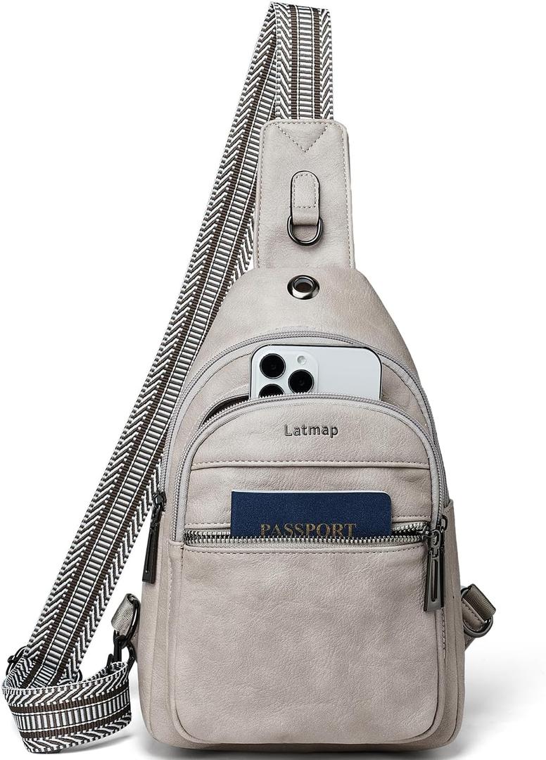 Sling Bag For Women Faux Leather Small Casual Daypack Backpack Fanny Pack Crossbody Chest Bags Purse (7L, 7l-light Grey)