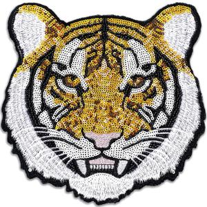 Lyrow 1 Pc Tiger Sequin Patches Iron Clothing Sequin Iron-On Patches Animal Pattern Embroidery Beaded Appliques for Clothing Jeans Jackets for Halloween Event Dress Up (7.8'')