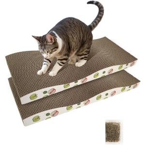 Cat Scratching Board, Corrugate Cat Scratcher for Indoor Cats with Catnip, Cat Scratch Pad with Premium Scratch Textures Design, Cardboard Cat Scratcher with Double-Sided Usability (Pack of 2)