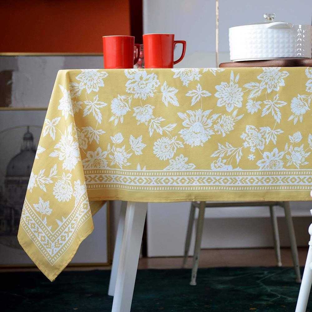 ARTABLE Rectangle Summer Tablecloth Printed Flower Grass and Vintage Floral Patterns Table Cloth for Easter Tablecloth Picnic Outdoor Home Holiday Long Dining Kitchen (Yellow, 60 x 120 Inch)