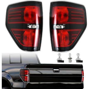 Tail Light Assembly Compatible with 2009-2014 Ford F150 F-150 Tail lights Rear Brake Lamp OE Replacement with Bulbs and Socket, Passenger and Driver Side (Black Border)