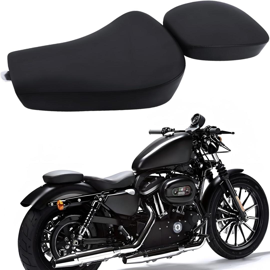 Front Driver Solo Seat & Rear Passenger Pillion Pad for 2010-Up Sportster XL, Motorcycle Seat Cushion for Harley Davidson Iron 883 1200 Forty-Eight 48 Seventy-Two 72 SuperLow XL883 XL1200 Accessories