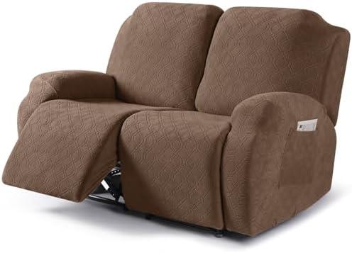 VANSOFY Recliner Cover, 2-Pieces Stretch Reclining Couch Cover with Pockets Loveseat Sofa Slipcovers Soft Washable Furniture Protector for Dogs Cats(Light Coffee)