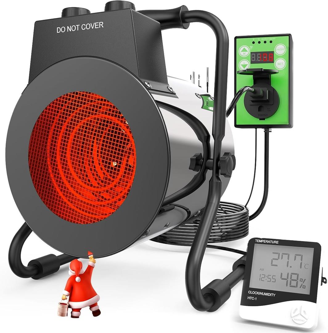 Buyplus Greenhouse Heater with Digital Thermostat, 1500W Outdoor Heaters for Patio, Overheat Protection & 3S Fast Heating, Electric Space Heater for Greenhouse, Patio, Garage, Flower Room, Silver