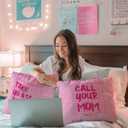 Funny Pink Call Your Mom Pillow Covers 18x18, Cute College Dorm Decor, Trendy Retro Pink Throw Pillow Covers for Girls Room Dorm Bedroom Decor, Gifts for College Girls, Set of 1