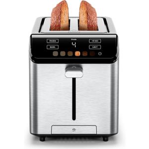 Chefman Smart Touch 2 Slice Digital Toaster, 6 Shade Settings, Stainless Steel Toaster 2 Slice with Extra-Wide Slots, Thick Bread Toaster and Bagel Toaster, +10 Seconds, Defrost, Removable Crumb Tray