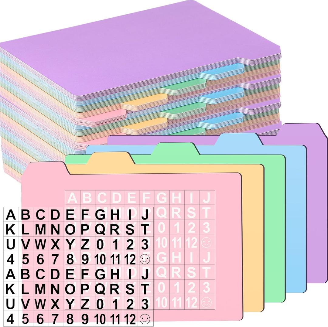 Harloon 50 Pack 4 x 6 Inch Index Card Dividers with 2 Number Alphabet Sticker with Tab, Dry Erase Index Card Guide Set, Photo Recipe Divider for Office Business Back to School Supplies, Candy Color