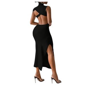GORGLITTER Women's Backless Maxi Dress Evening Gowns Formal Elegant Classy Cocktail Club Open Back Going Out Sun Dress (Black, Large)