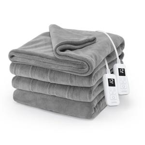 Sunbeam Electric Royal Luxe Microplush Heated Blanket, 12 Heat Settings, 12-Hour Auto Shut-Off, Fast Heating, Warm & Cozy, Machine Washable, Dove Gray Color, King (90" x 100")